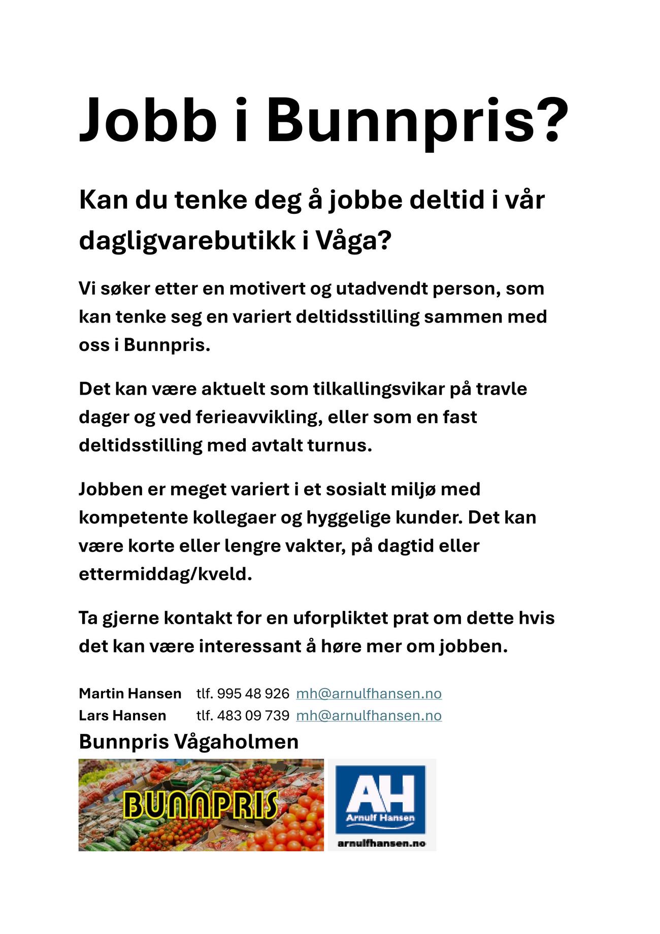 Jobb annonse Bunnpris