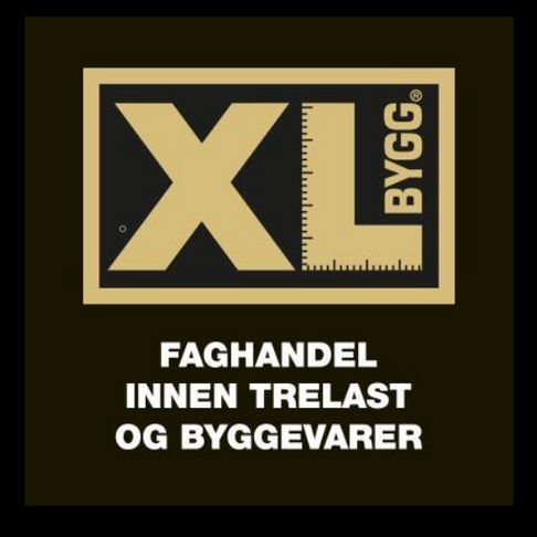 Bilde med XL-BYGG logo og teksten: Faghandel innen trelast og byggevarer